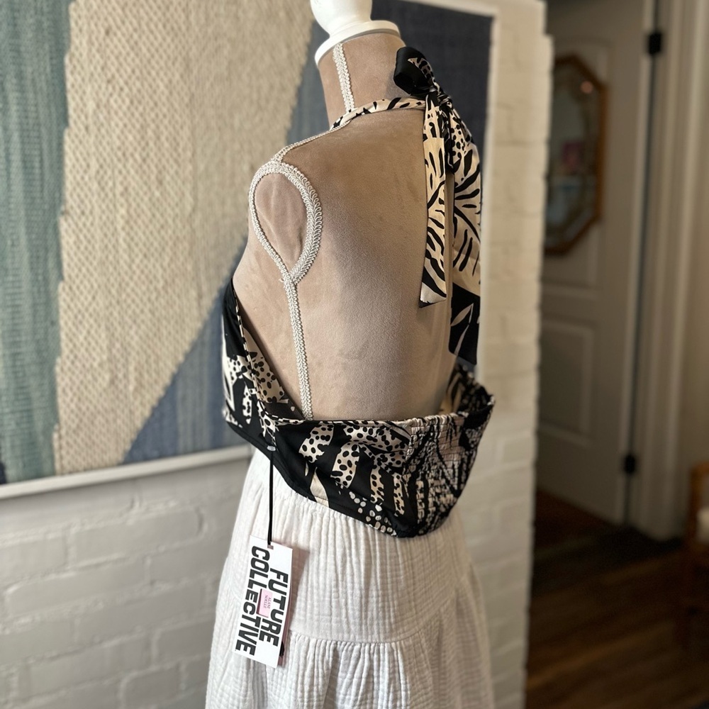 Future Collective Alani Noelle Black Animal Print Bandeau Crop Top - Picture 10 of 16